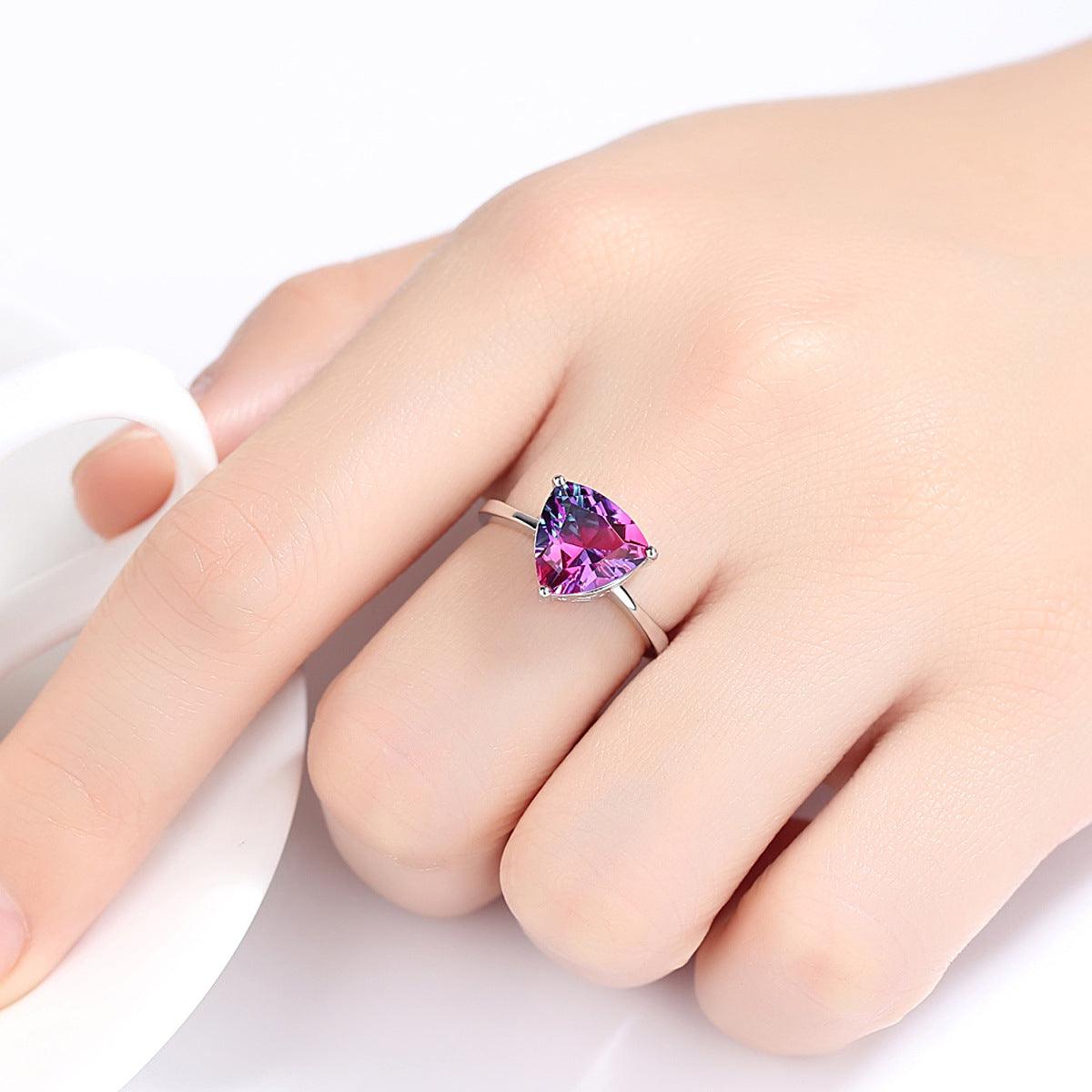 Luxury Geometric Rainbow Stone Handmade Silver Ring-BlingRunway