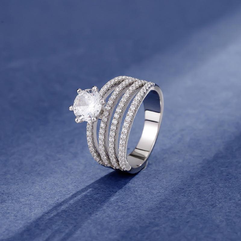 Multi-layer mosaic zircon handmade series S925 sterling silver ring-BlingRunway