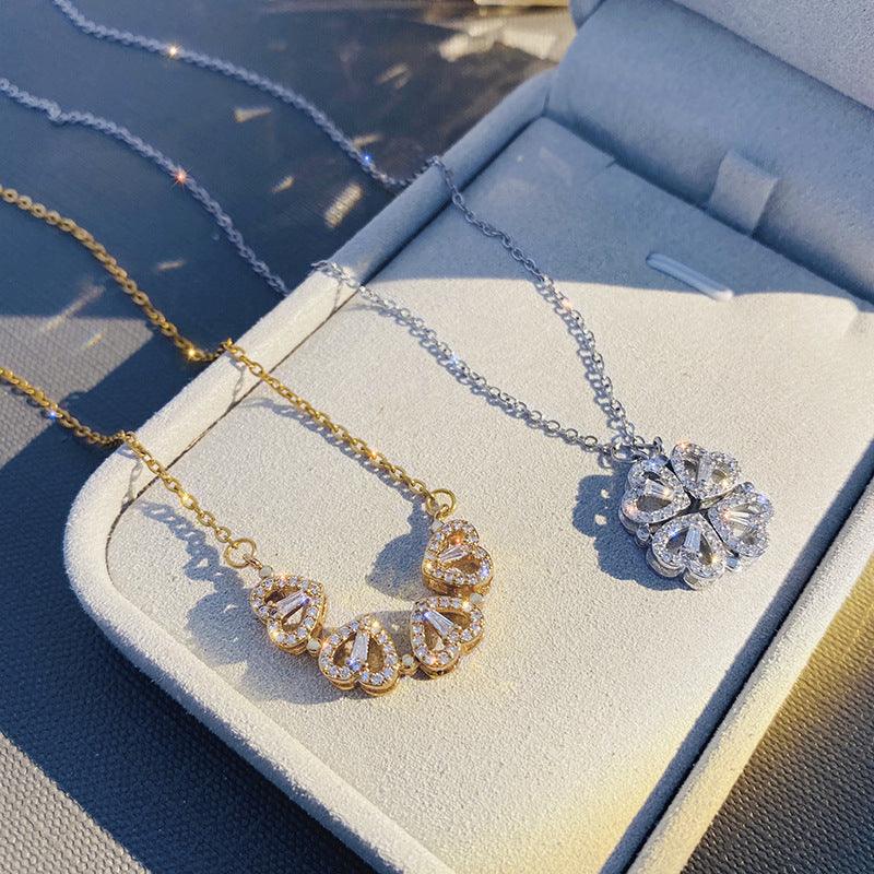 Bling Runway Heart zircon magnetic pendant tiktok necklace